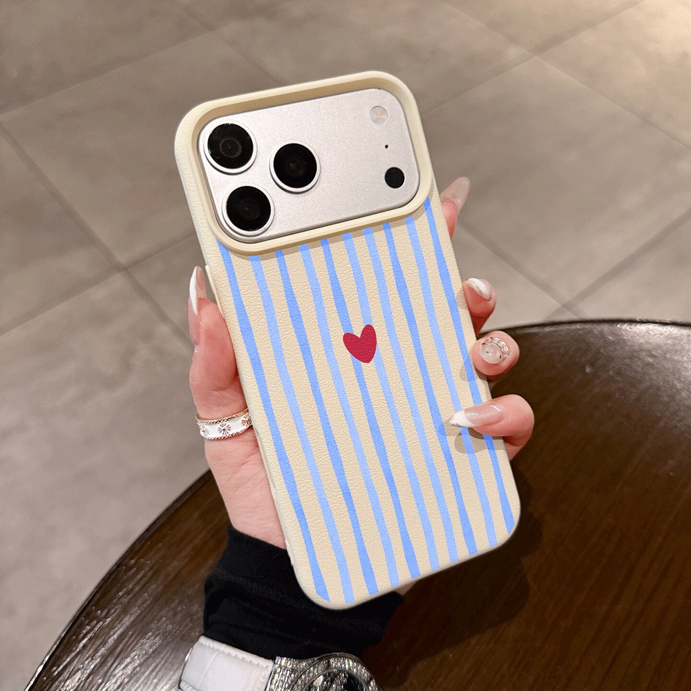 Apple Iphone 16 - เคสโทรศัพท์ลายหัวใจลายทางแนวตั้งสำหรับ iPhone 17 16 15 14