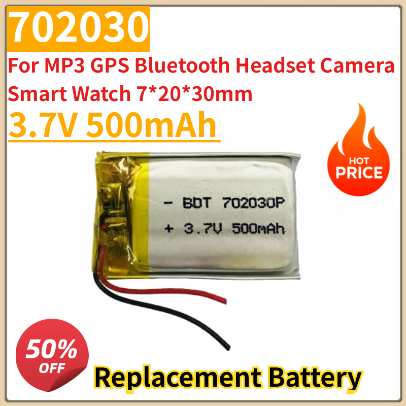 Smartwatch Headset - ใหม่ 3.7V 500mAh 702030 แบตเตอรี่ลิเธียมโพลิเมอร์ลิโพแบบชาร์จไฟได้สำหรับ MP3