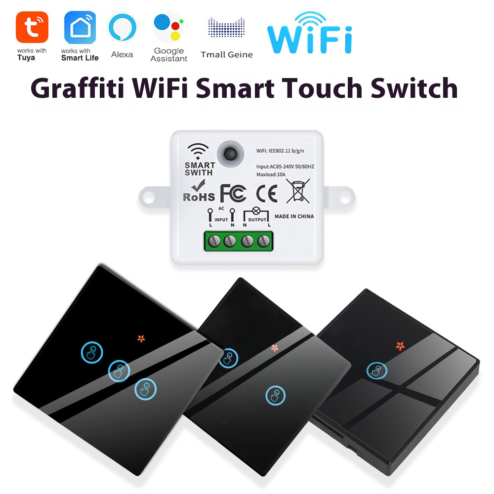 Smart Accessories - อุปกรณ์ตัดการเชื่อมต่ออัจฉริยะของ Tuya มีคุณสมบัติระบบสัมผัสไร้สาย, WiFi, สติกเกอร์แบบสุ่ม, รีโมทคอนโทรลผ่านแอป,