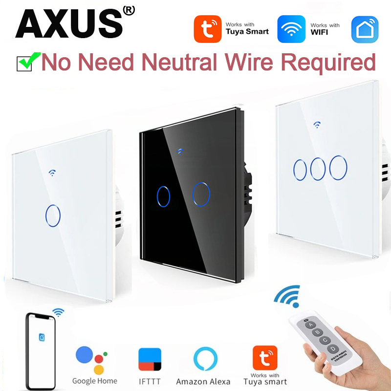 Smart Accessories - AXUS EU WiFi สวิตช์ไฟอัจฉริยะไม่มีสายไฟแบบเป็นกลาง สวิตช์สัมผัส RF433