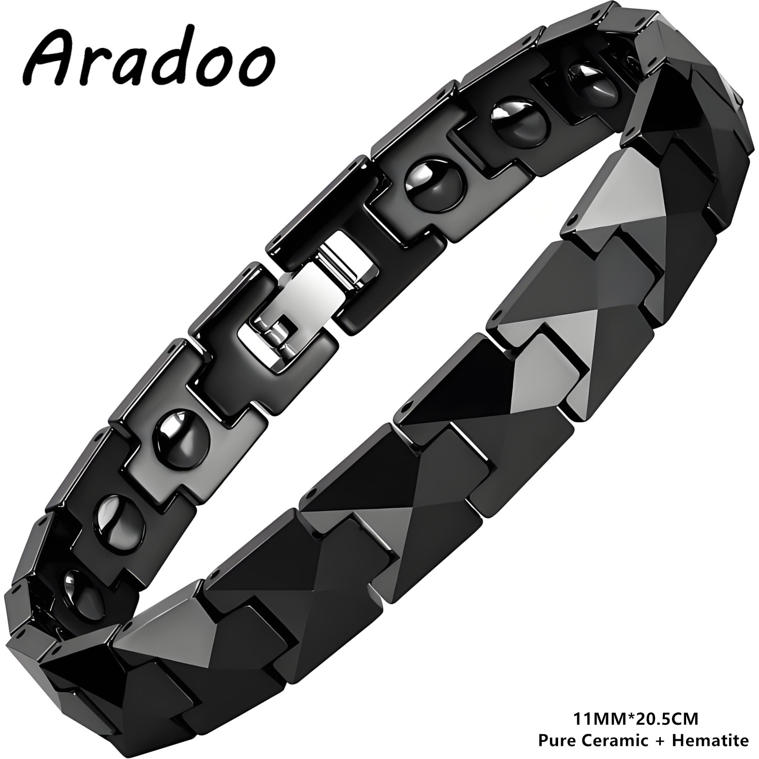 Ceramic Link Bracelet - ARADOO พรีเมี่ยมสร้อยข้อมือเซรามิคที่มีการออกแบบรูปพีระมิด Hematite Magnetic Therapy สายรัดข้อมือเครื่องประดับของขวัญ