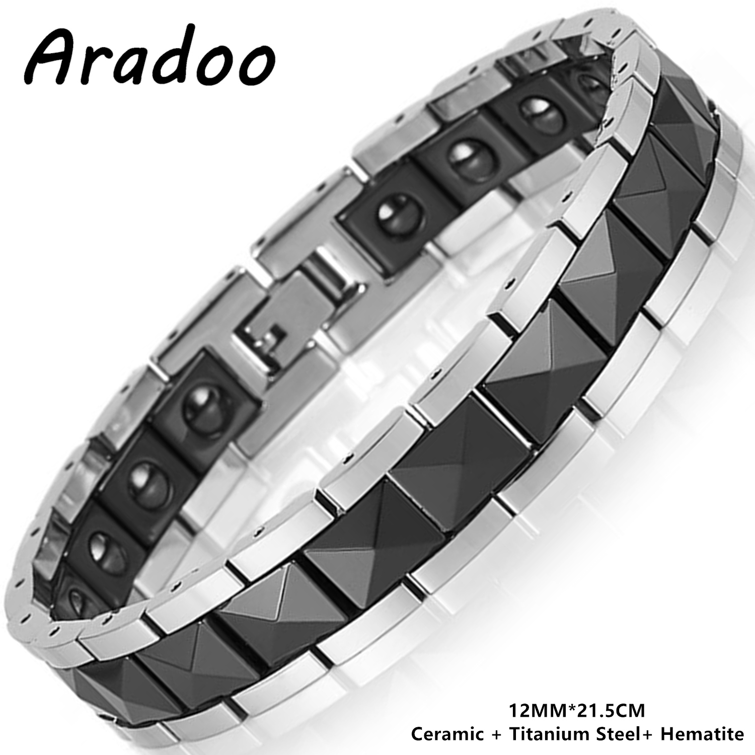 Ceramic Link Bracelet - ARADOO Minimalist พีระมิดออกแบบเซรามิคไทเทเนียมสร้อยข้อมือ Hematite Magnetic สร้อยข้อมือเครื่องประดับของขวัญ