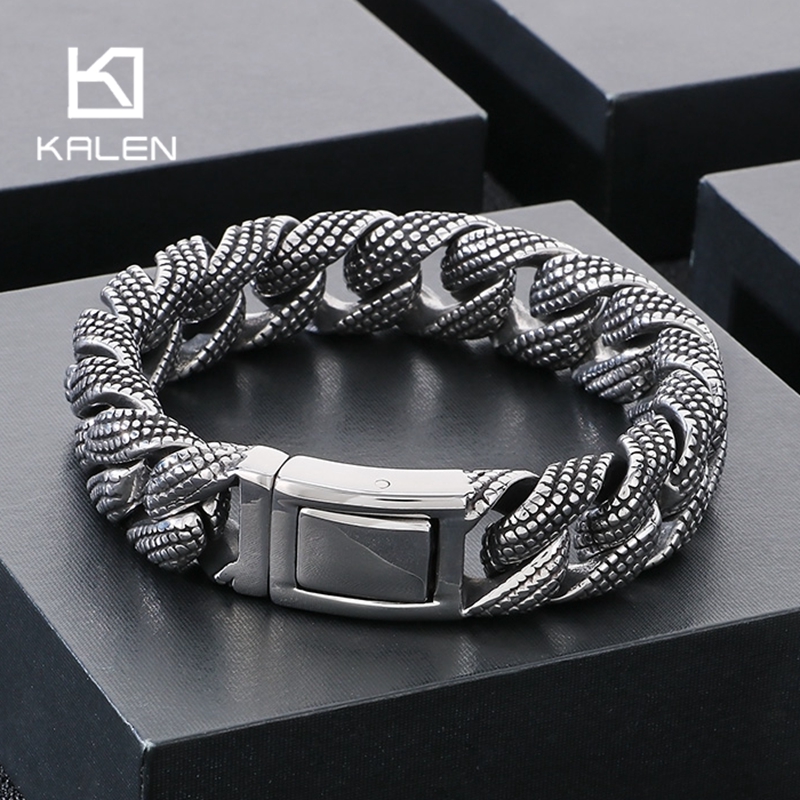 Ceramic Link Bracelet - Kalen ยาว 19-21 ซม.สร้อยข้อมือผู้ชายสแตนเลส VINTAGE BIKER