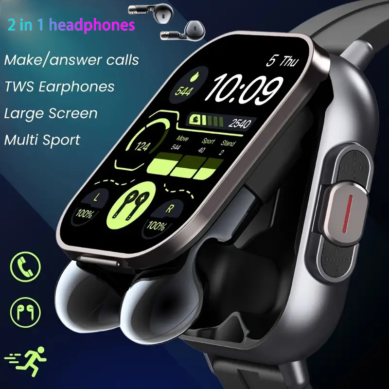 Smartwatch Headset - ใหม่ TWS 2 ใน 1 สมาร์ทวอทช์พร้อมหูฟังนาฬิกากีฬาชุดหูฟังบลูทูธนาฬิกาโทรผู้ชายเครื่องวัดสุขภาพ