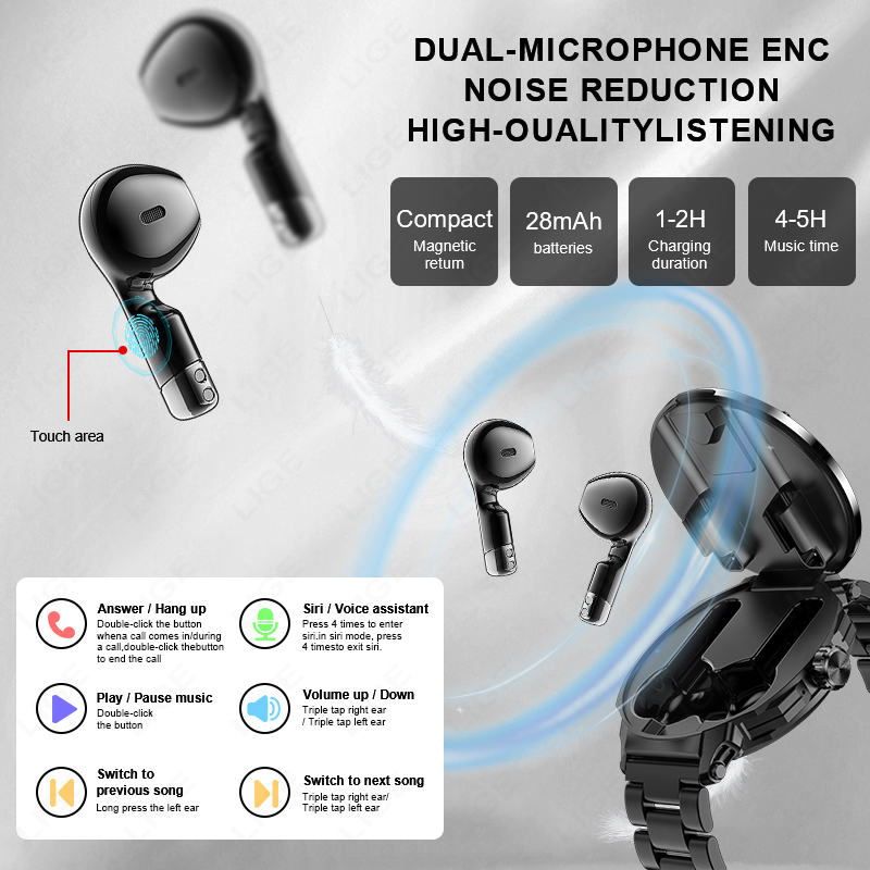 LIGE หูฟังผู้ชายสมาร์ทวอทช์บลู - Smartwatch Headset บทวิจารณ์และราคา