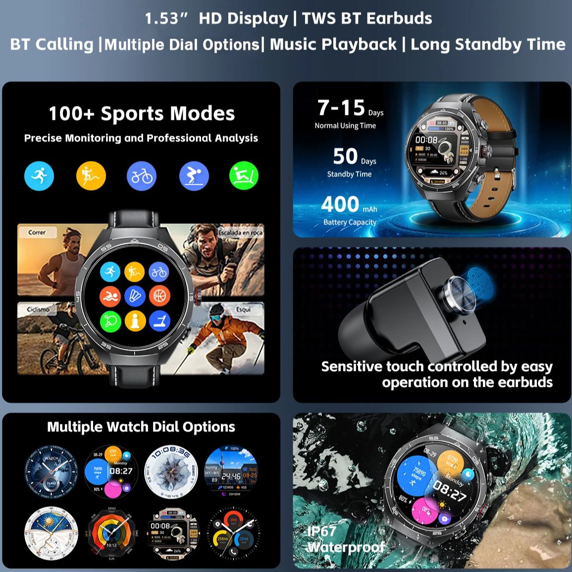 นาฬิกาอัจฉริยะพร้อมหูฟัง NFC 2 - Smartwatch Headset บทวิจารณ์และราคา