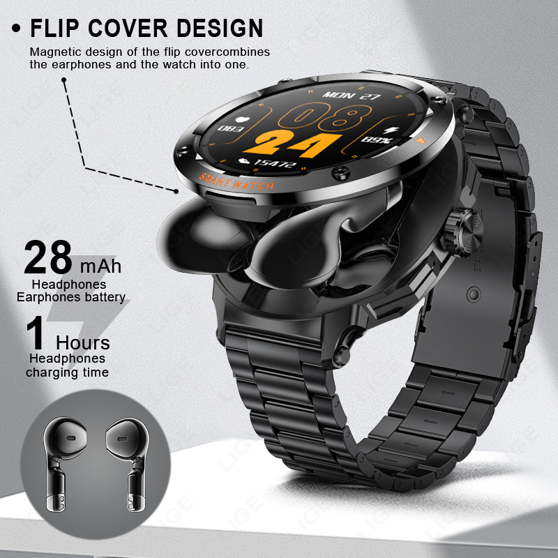 ผู้ชายใหม่ 2 ใน 1 ชุดหูฟังสมาร - Smartwatch Headset บทวิจารณ์และราคา