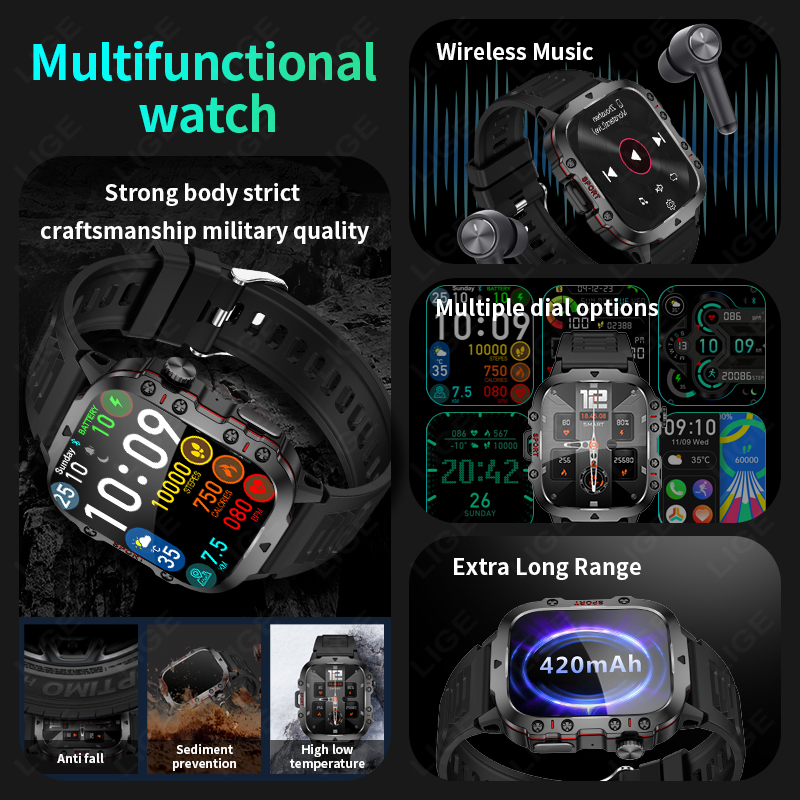 LIGE กลางแจ้งสมาร์ทนาฬิกาผู้ชา - Smartwatch Faces บทวิจารณ์และราคา